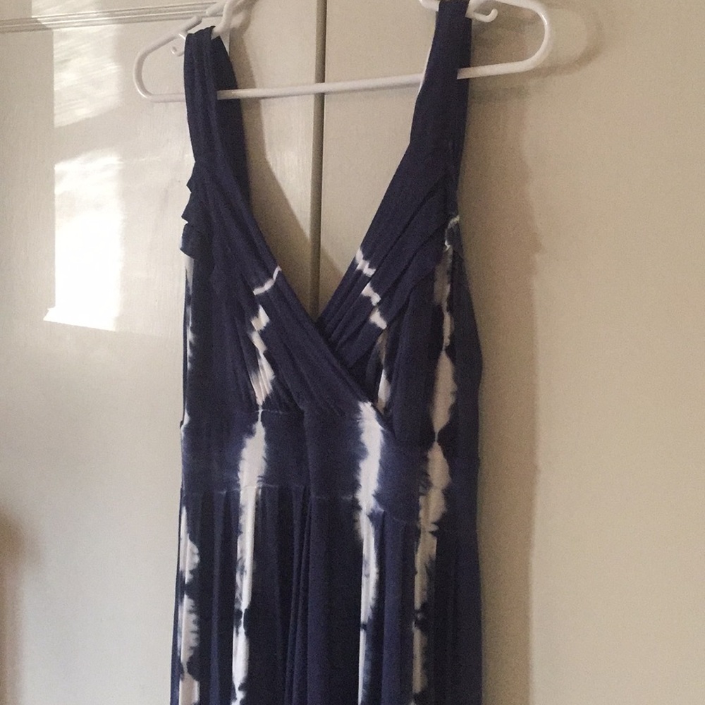 Karen Kane sundress. Hits mid shin. Navy and white